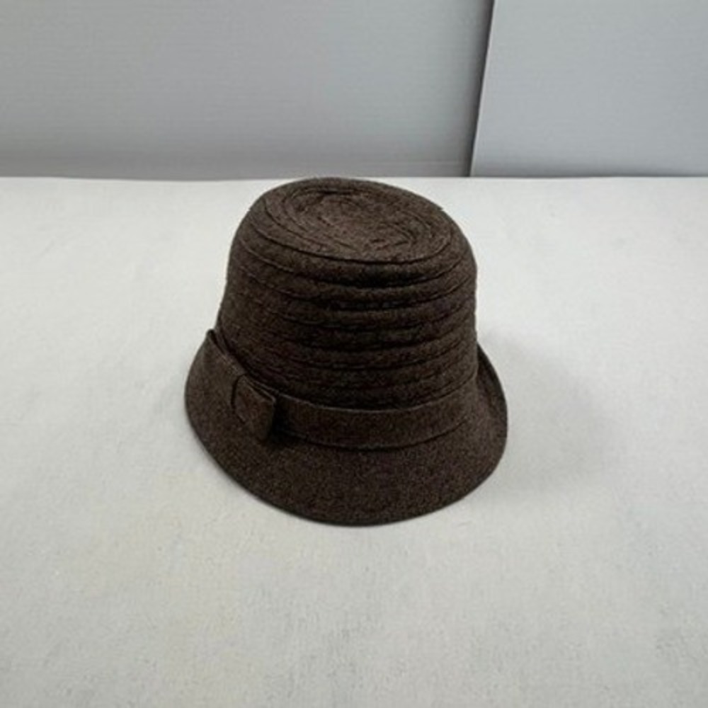 Nine West Brown Ribbed Cloche Hat with Bow Detail Vintage Style Women Accessory